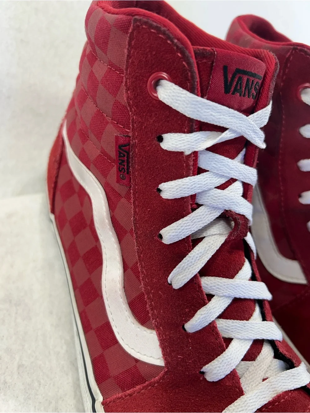 Vans Sk8-Hi Red White Checkerboard Suede Filmore High Top Sneakers Mens 12
